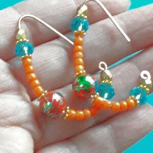 NEW Earrings Dangle copper threader earrings turquoise splash glass be 608#fs-as